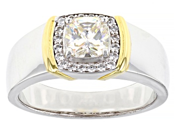 Picture of Pre-Owned Strontium Titanate & White Zircon Rhodium And 18k Yellow Gold Over Silver Men's Ring 1.53c