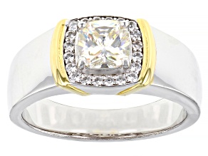 Pre-Owned Strontium Titanate & White Zircon Rhodium And 18k Yellow Gold Over Silver Men's Ring 1.53c