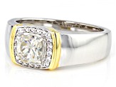 Pre-Owned Strontium Titanate & White Zircon Rhodium And 18k Yellow Gold Over Silver Men's Ring 1.53c