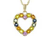 Pre-Owned Multi Color Sapphire 10k Yellow Gold Heart Pendant With Chain