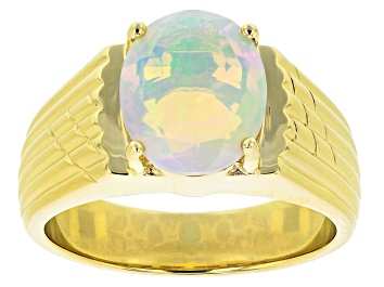 Picture of Pre-Owned Multi Color Ethiopian Opal Solitaire, 10K Yellow Gold Mens Ring.