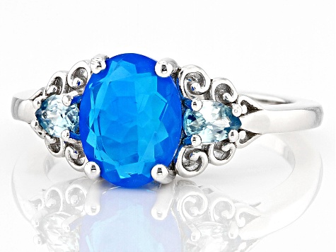 Pre-Owned Paraiba Blue Opal Rhodium Over Sterling Silver Ring 1.33ctw