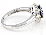 Pre-Owned Blue and colorless moissanite platineve and 14k yellow gold over silver ring 1.56ctw DEW