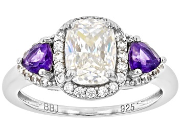 Picture of Pre-Owned Strontium Titanate And African Amethyst And White Zircon Rhodium Over Silver Ring 2.59ctw
