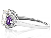 Pre-Owned Strontium Titanate And African Amethyst And White Zircon Rhodium Over Silver Ring 2.59ctw