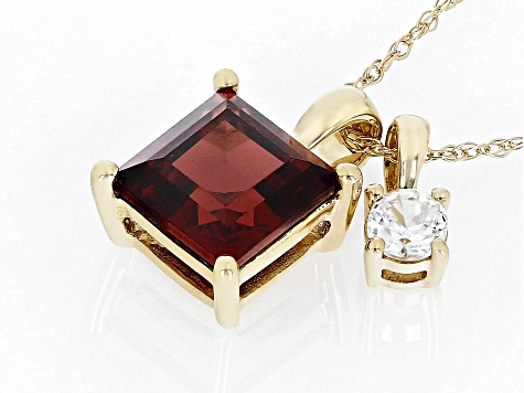 Pre-Owned Red Garnet 10k Yellow Gold Pendant With Chain 1.34ctw