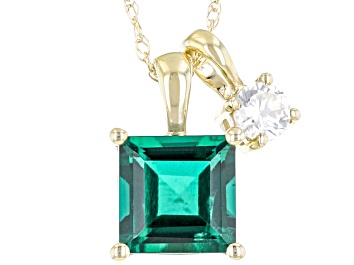 Picture of Pre-Owned Green Lab Created Emerald 10k Yellow Gold Pendant With Chain 1.03ctw