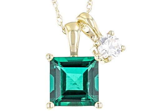 Pre-Owned Green Lab Created Emerald 10k Yellow Gold Pendant With Chain 1.03ctw