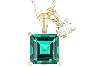 Pre-Owned Green Lab Created Emerald 10k Yellow Gold Pendant With Chain 1.03ctw