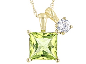 Pre-Owned Green Peridot 10k Yellow Gold Pendant With Chain 1.11ctw