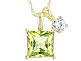 Pre-Owned Green Peridot 10k Yellow Gold Pendant With Chain 1.11ctw