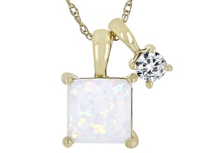 Pre-Owned Multi Color Lab Created Opal 10k Yellow Gold Pendant with Chain 0.59ctw