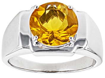 Picture of Pre-Owned Orange Mexican Fire Opal Rhodium Over Sterling Silver Solitaire Men's Ring 2.75ct