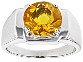 Pre-Owned Orange Mexican Fire Opal Rhodium Over Sterling Silver Solitaire Men's Ring 2.75ct