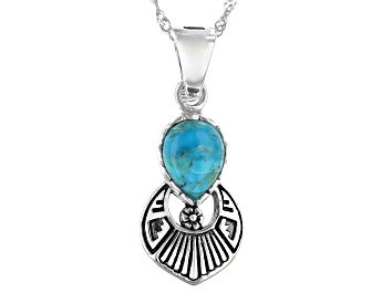 Picture of Pre-Owned Blue Turquoise Rhodium Over Silver Enhancer With Chain