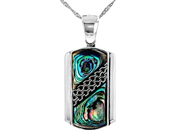 Picture of Pre-Owned Multi Color Abalone Shell Rhodium Over Silver Dog Tag Enhancer with Chain