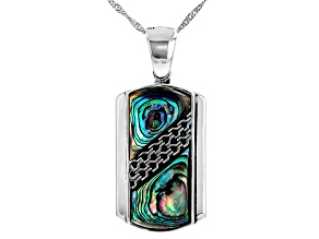 Pre-Owned Multi Color Abalone Shell Rhodium Over Silver Dog Tag Enhancer with Chain