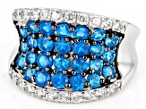 Pre-Owned Blue Neon Apatite Rhodium Over Sterling Silver Ring 3.00ctw