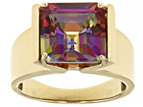 Pre-Owned Multi-Color Quartz 18k Yellow Gold Over Sterling   Silver Men's Ring 6.38ct
