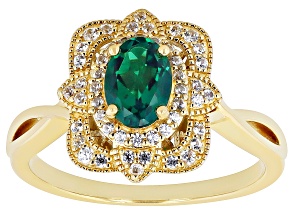 Pre-Owned Green Lab Created Emerald 18k Yellow Gold Over Sterling Silver Ring 0.94ctw