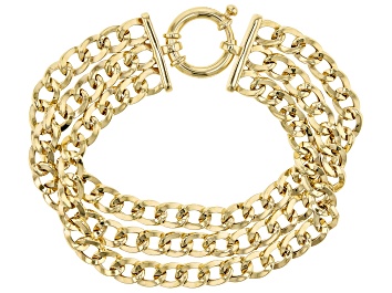 Picture of Pre-Owned 18K Yellow Gold Over Sterling Silver High Polished Three Row Curb Link Bracelet
