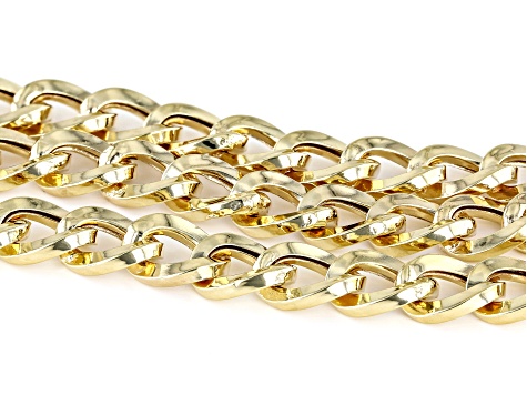 Pre-Owned 18K Yellow Gold Over Sterling Silver High Polished Three Row Curb Link Bracelet