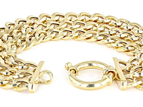 Pre-Owned 18K Yellow Gold Over Sterling Silver High Polished Three Row Curb Link Bracelet