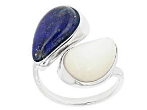 Pre-Owned Fancy Shape Lapis Lazuli Rhodium Over Silver Bypass Ring