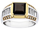 Pre-Owned Golden Sheen Sapphire With Lab Sapphire Rhodium & 18k Yellow Gold Over Silver Men's Ring 4