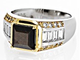 Pre-Owned Golden Sheen Sapphire With Lab Sapphire Rhodium & 18k Yellow Gold Over Silver Men's Ring 4