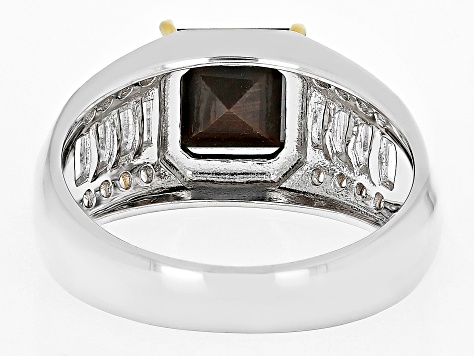 Pre-Owned Golden Sheen Sapphire With Lab Sapphire Rhodium & 18k Yellow Gold Over Silver Men's Ring 4