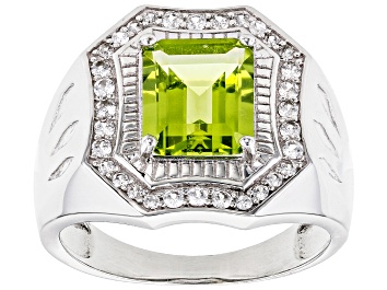 Picture of Pre-Owned Green Peridot Rhodium 10K White Gold Men's Ring 3.34ctw