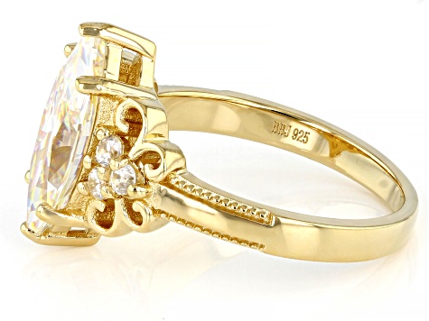Pre-Owned Strontium Titanate and white zircon 18k yellow gold over sterling silver ring 3.77ctw