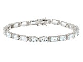Pre-Owned Blue Aquamarine And White Zircon Rhodium Over Sterling Silver Tennis Bracelet