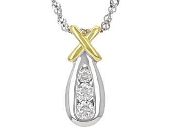 Picture of Pre-Owned Moissanite Platineve and 14k Yellow Gold Over Silver  Pendant .35ctw DEW