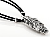 Pre-Owned Leather Rhodium Over Sterling Silver Feather Bolo Necklace