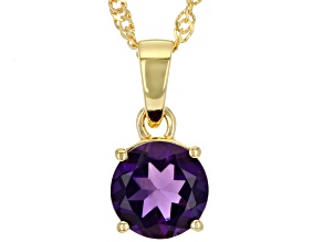 Pre-Owned Purple African Amethyst 18k Yellow Gold Over Silver February Birthstone Pendant With Chain
