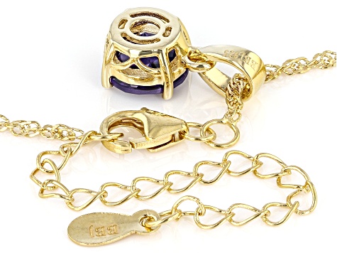 Pre-Owned Purple African Amethyst 18k Yellow Gold Over Silver February Birthstone Pendant With Chain