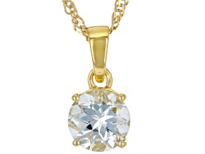 Pre-Owned Blue Aquamarine 18k Yellow Gold Over Sterling Silver March Birthstone Pendant With Chain 1