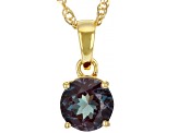Pre-Owned Green Lab Created Alexandrite 18k Yellow Gold Over Silver June Birthstone Pendant With Cha