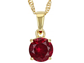 Pre-Owned Red Lab Created Ruby 18k Yellow Gold Over Silver July Birthstone Pendant With Chain 2.06ct