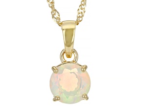 Pre-Owned Multi Color Ethiopian Opal 18k Yellow Gold Over  Silver October Birthstone Pendant With Ch