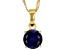 Pre-Owned Blue Lab Created Sapphire 18k Yellow Gold Over Silver September Birthstone Pendant With Ch