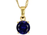 Pre-Owned Blue Lab Created Sapphire 18k Yellow Gold Over Silver September Birthstone Pendant With Ch
