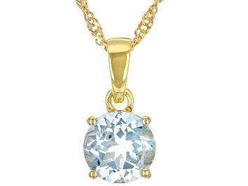 Picture of Pre-Owned Sky Blue Topaz 18k Yellow Gold Over Sterling Silver December Birthstone Pendant With Chain