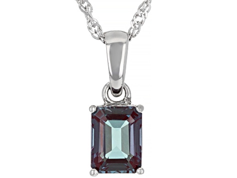 Pre-Owned Blue Lab Created Alexandrite Rhodium Over Sterling Silver June Birthstone Pendant With Cha