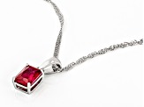 Pre-Owned Red Lab Created Ruby Rhodium Over Sterling Silver July Birthstone Pendant With Chain 1.45c