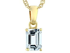 Pre-Owned Blue Aquamarine 18k Yellow Gold Over Silver March Birthstone Pendant With Chain 1.19ct