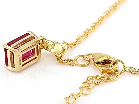 Pre-Owned Red Lab Created Ruby 18k Yellow Gold Over Silver July Birthstone Pendant With Chain 1.10ct