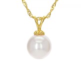 Pre-Owned White Cultured Japanese Akoya Pearl 18k Yellow Gold Over Sterling Silver Pendant With Chai